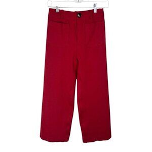 By Anthropologie Women's 0 Ponte Knit Flare Pant Red EUC Pockets Inseam 25.5"